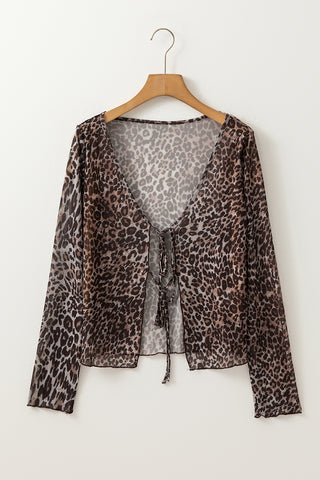 Sheer Leopard Print Long Sleeve Blouse