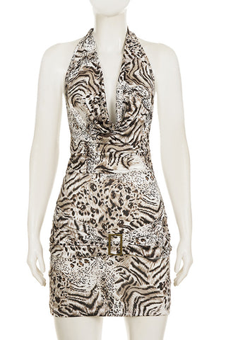 Halter Neck Animal Print Dress
