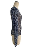 Animal Print Sheer Long Sleeve Blouse