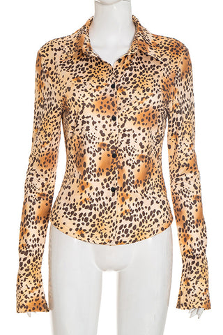 Leopard Print Button-Front Blouse