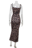 Ruched Animal Print Casual Dress