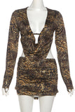 Ruched Leopard Skirt Set