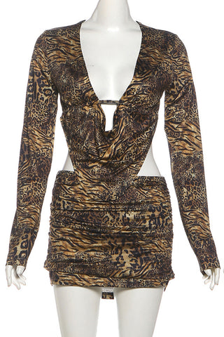 Ruched Leopard Skirt Set