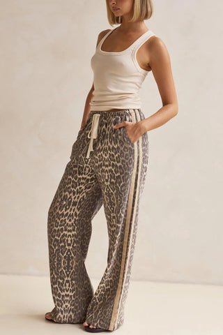 Animal Print Casual Drawstring Pants