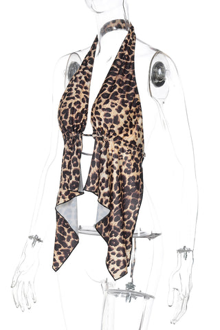 Halter Tie-Front Leopard Tank Top