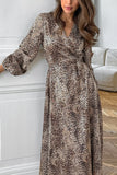 Wrap-Front Leopard Print Midi Dress