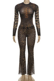 Leopard Print Mesh Pants Set