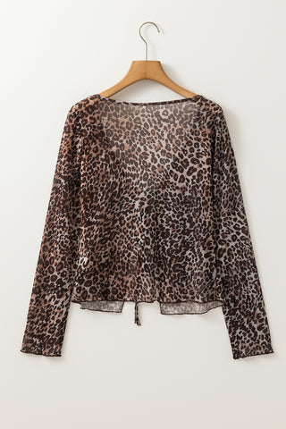 Sheer Leopard Print Long Sleeve Blouse