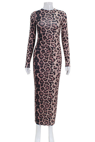 Long-Sleeve Leopard Print Dress
