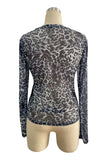 Animal Print Sheer Long Sleeve Blouse