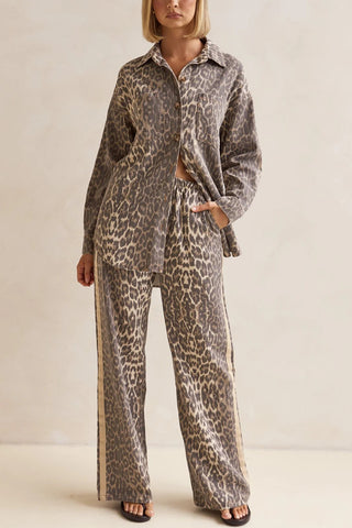 Leopard Print Button-Down Blouse