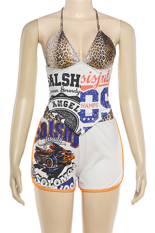 Halter Graphic Print Short Set