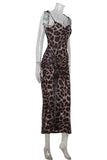 Ruched Animal Print Casual Dress