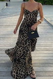 Leopard Print Spaghetti Strap Maxi Dress