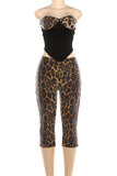 Strapless Leopard Print Cropped Pants Set