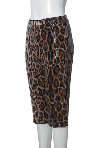 Sequin Leopard Print Casual Pants
