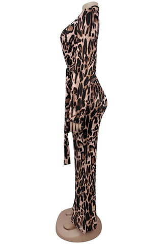 Leopard Print Tie-Waist Jumpsuit