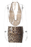 Leopard Print Sequin Skirt Set