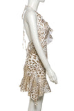 Ruffle-Trimmed Halter Leopard Dress