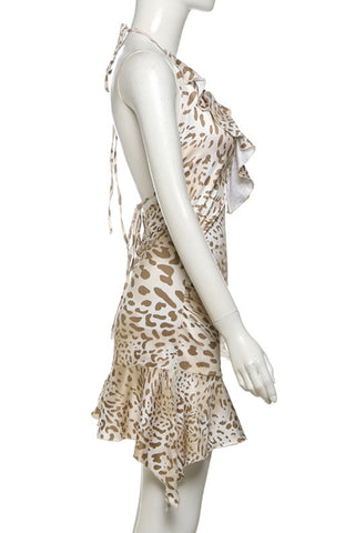 Ruffle-Trimmed Halter Leopard Dress
