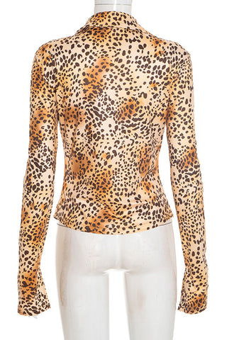 Leopard Print Button-Front Blouse
