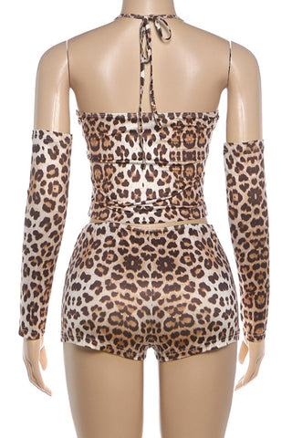 Chic Halter Neck Patterned Short Set