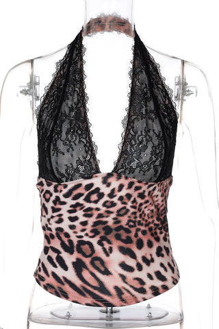 Lace-V Neck Leopard Print Tank Top