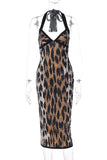 Halterneck Animal Print Evening Dress