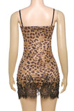 Leopard Print Lace-Trim Mini Dress