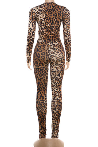 Leopard Print Long Sleeve Pants Set