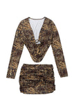 Ruched Leopard Skirt Set