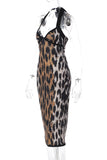 Halterneck Animal Print Evening Dress