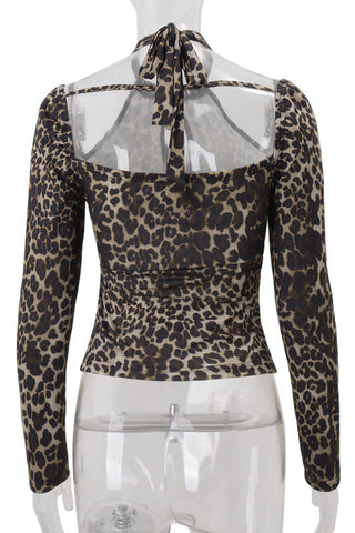 Halter Neck Keyhole Leopard Print Top