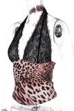Lace-V Neck Leopard Print Tank Top