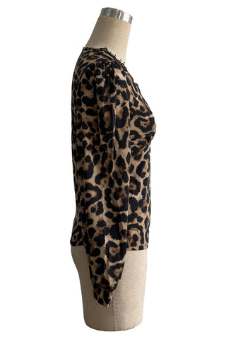 Lace-Trimmed Leopard Print V-Neck Top
