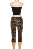 Strapless Leopard Print Cropped Pants Set