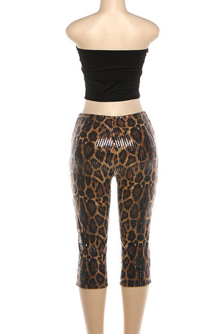 Strapless Leopard Print Cropped Pants Set