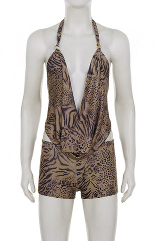 Halter Neck Animal Print Short Set