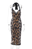 Halterneck Animal Print Evening Dress