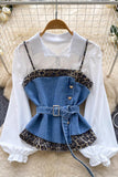 Belted Denim Combo Blouse