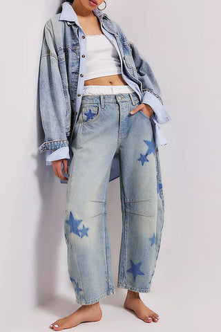 Heart-Patterned Straight Jeans