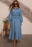 Button-Up Denim Midi Dress