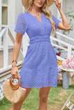 Eyelet Puff Sleeve Mini Dress