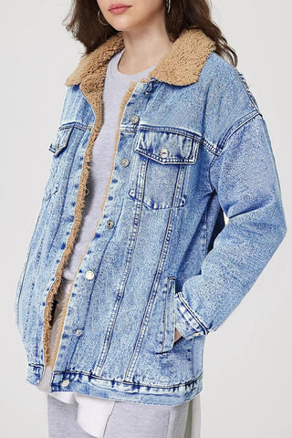 Casual Faux Shearling Lined Denim Jacket