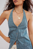 Button-Front Denim Tank