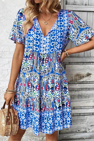 Patterned V-Neck Summer Dress