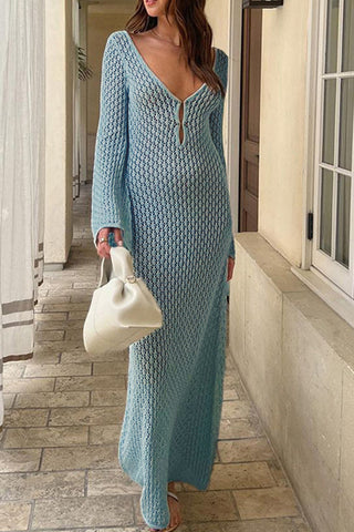 V-Neck Crochet Maxi Dress