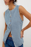 Button-Front Denim Vest