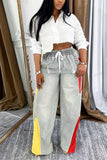 Colorblock Wide-Leg Denim Pants