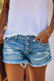 Distressed Button-Front Denim Shorts